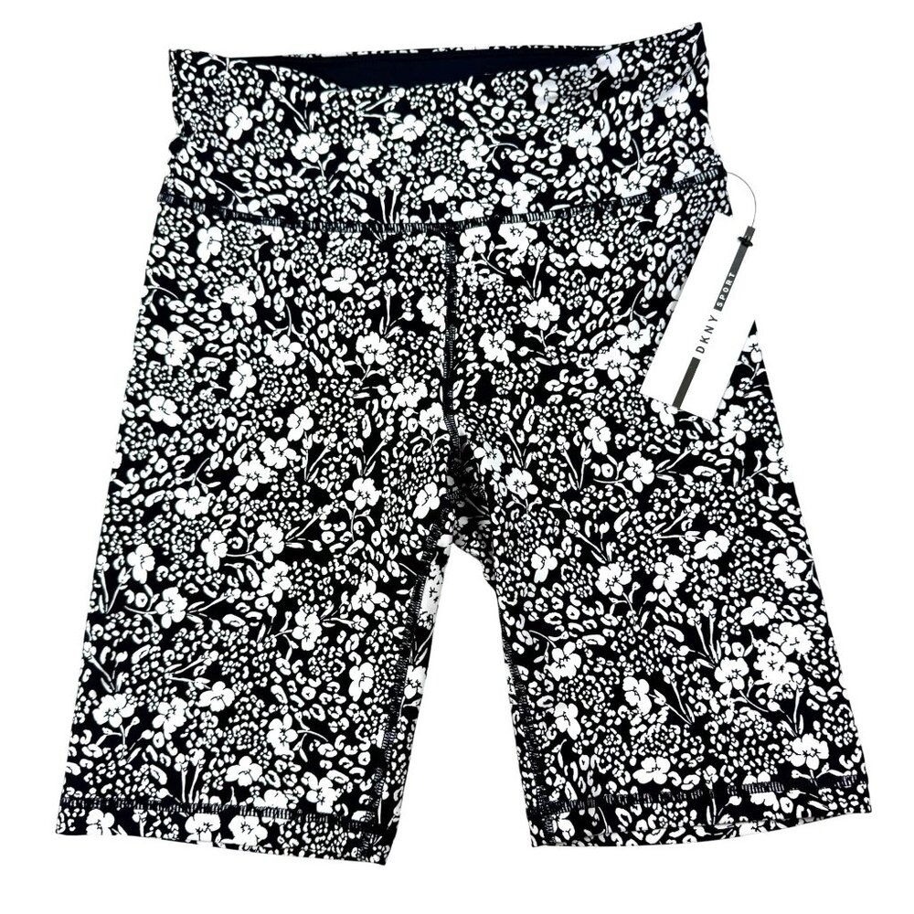 DKNY Sport Black/White Floral Print Bike Shorts - Size S - NWT